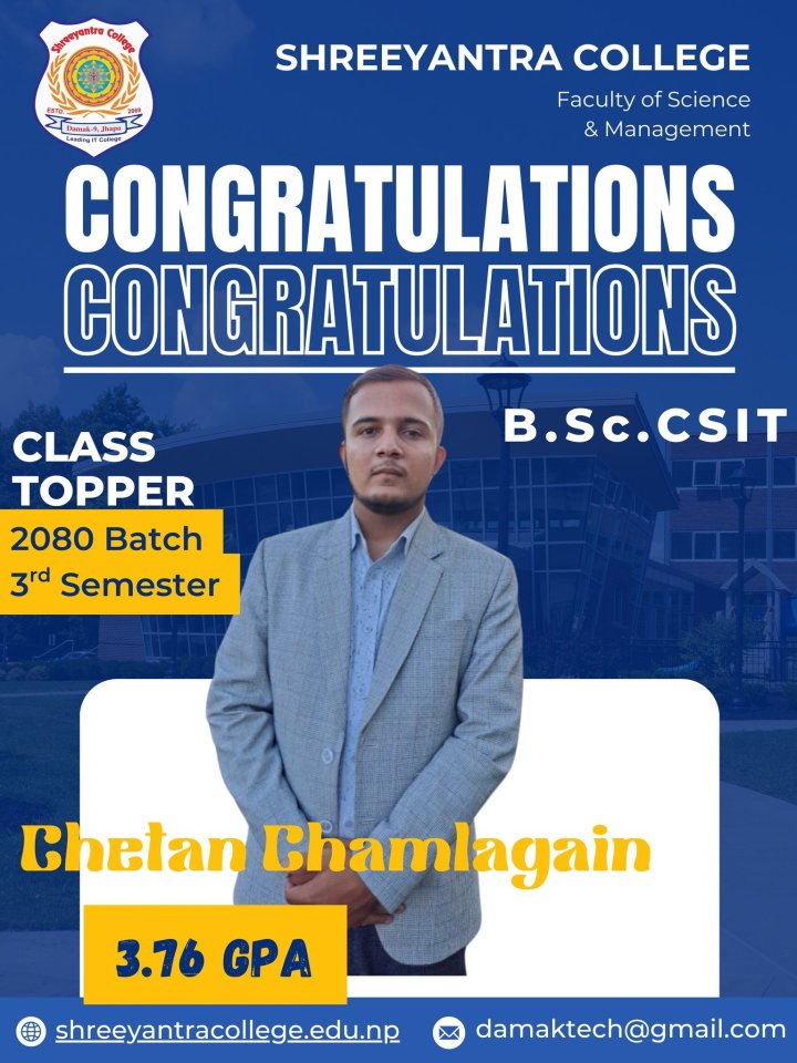 B.Sc. CSIT 2080 Batch, 3rd Semester has secured the Class Topper position
